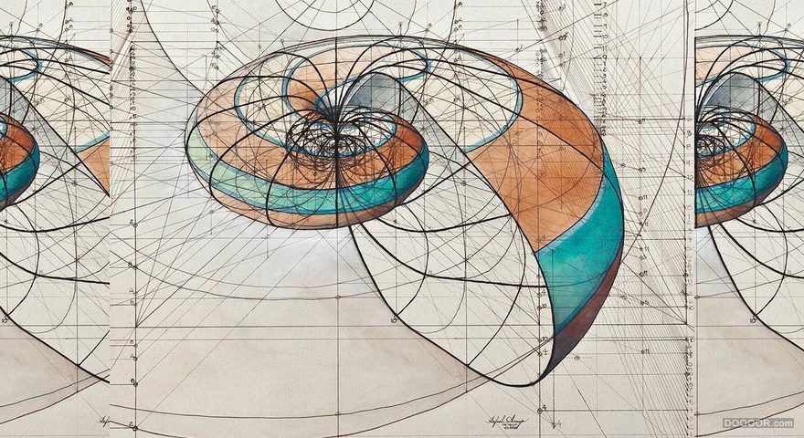 手绘彩色书揭示数学自然美与黄金比例的设计插图[12p]