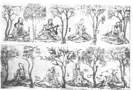 Seven Sages of the Bamboo Grove, an Eastern Jin tomb painting from Nanjing, now located in the Shaan ...