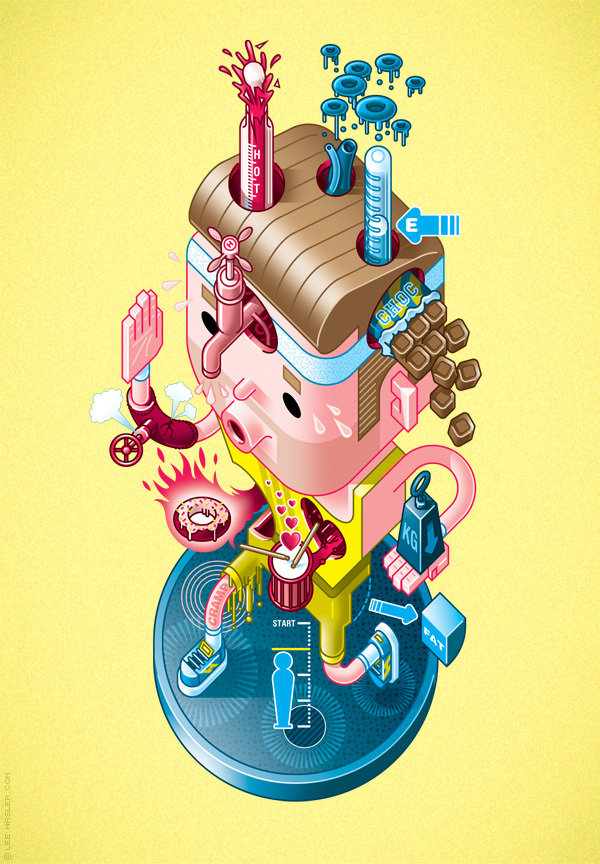 Lee Hasler 2D 2D cartoon style Faux three-dimensional color illustration 31P 