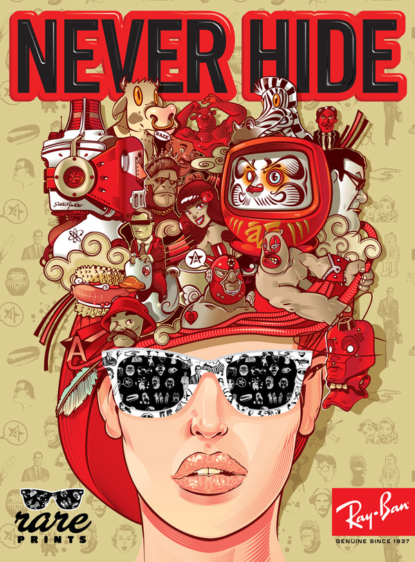 Ray-Ban Rare国外红色冷卡通风格插画设计欣赏