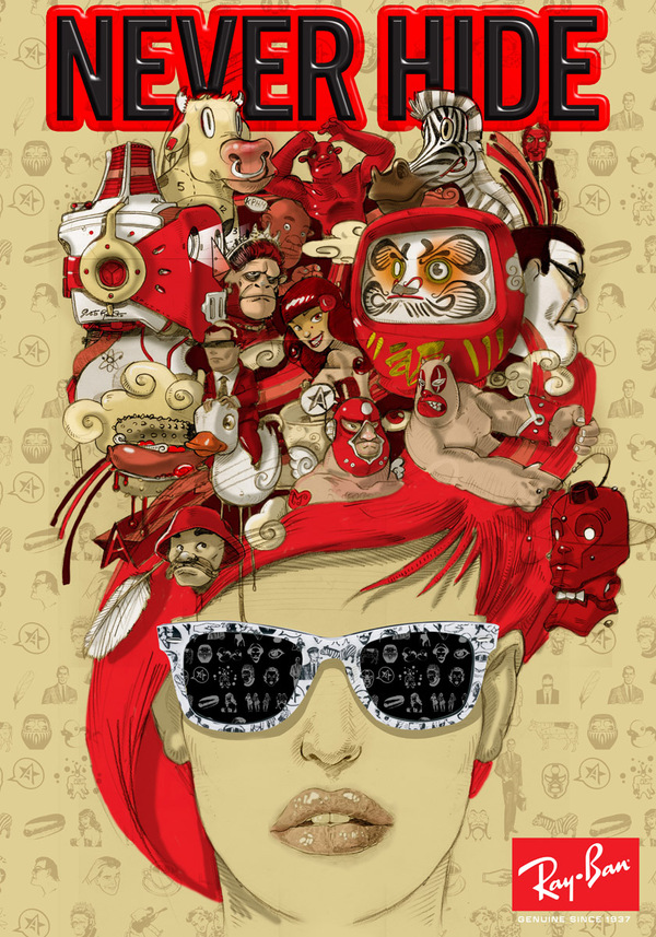Ray-Ban Rare国外红色冷卡通风格插画设计欣赏