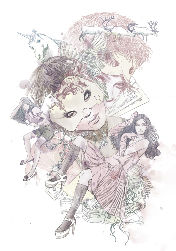 蒙太奇 美女 插画 