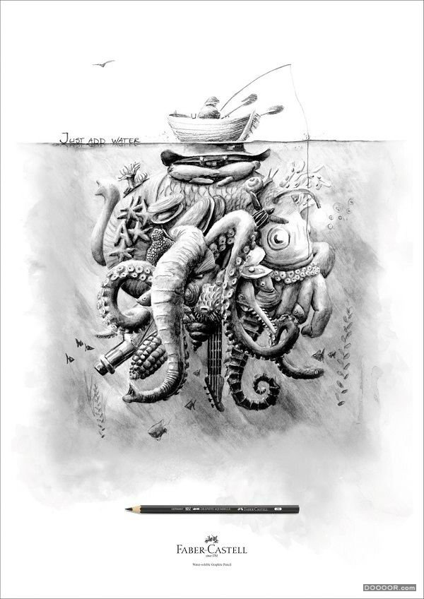 Faber Castell铅笔广告：水溶绘图笔和一般铅笔有什么不同？或许就在于加上一点水，画.jpg