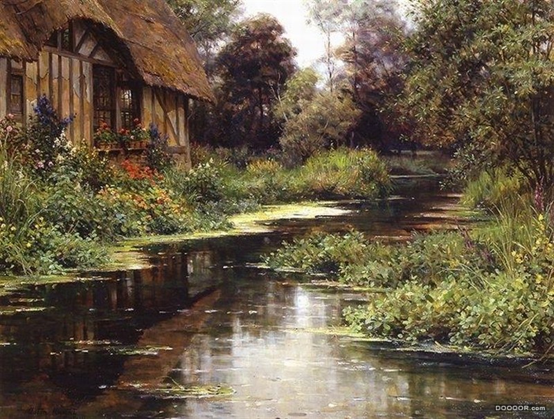 美籍法国艺术家Louis Aston Knight 的茅屋与花园风景画欣赏 [12P] (7).jpg