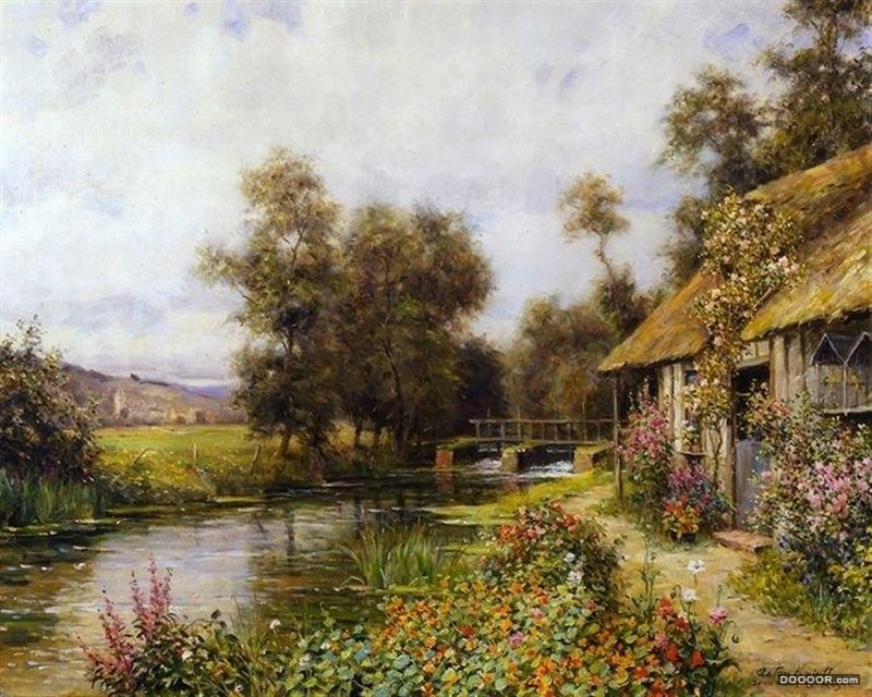 美籍法国艺术家Louis Aston Knight 的茅屋与花园风景画欣赏 [12P] (10).jpg
