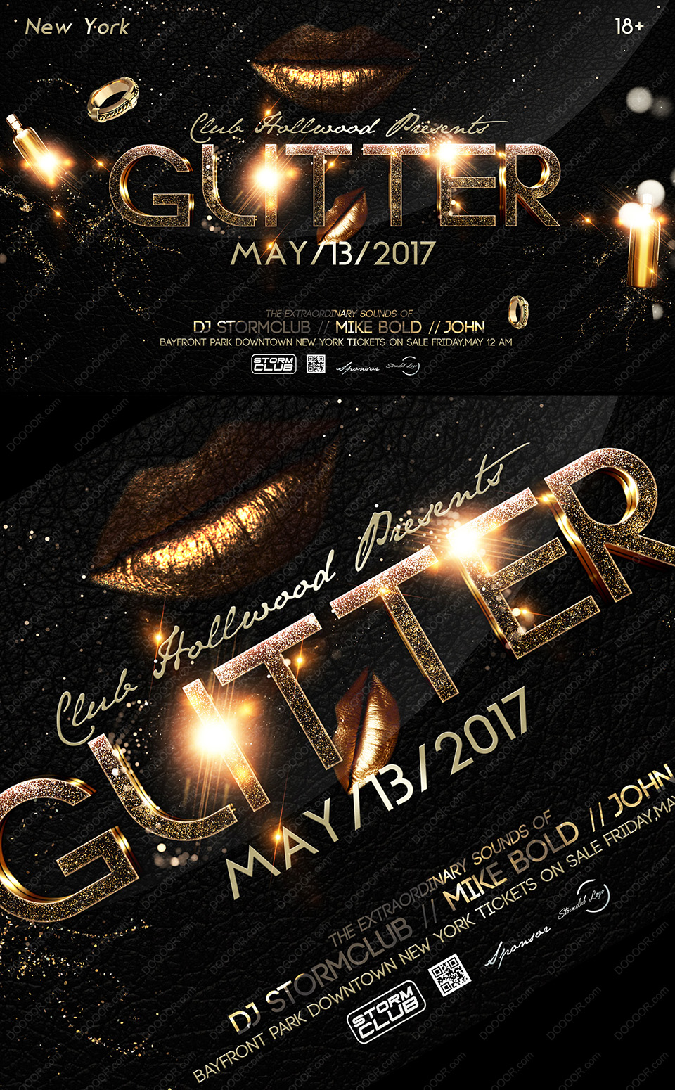 GLITTER闪耀金粉字女性红唇黑色时尚海报PSD素材.jpg