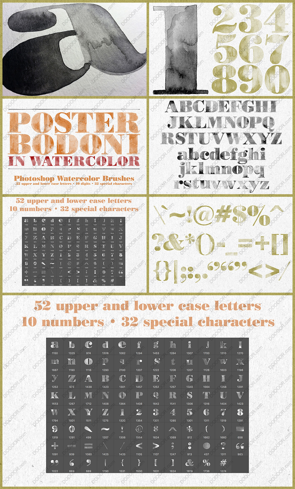 95个水彩画笔字母数字符号PHOTOSHOP笔刷素材.jpg