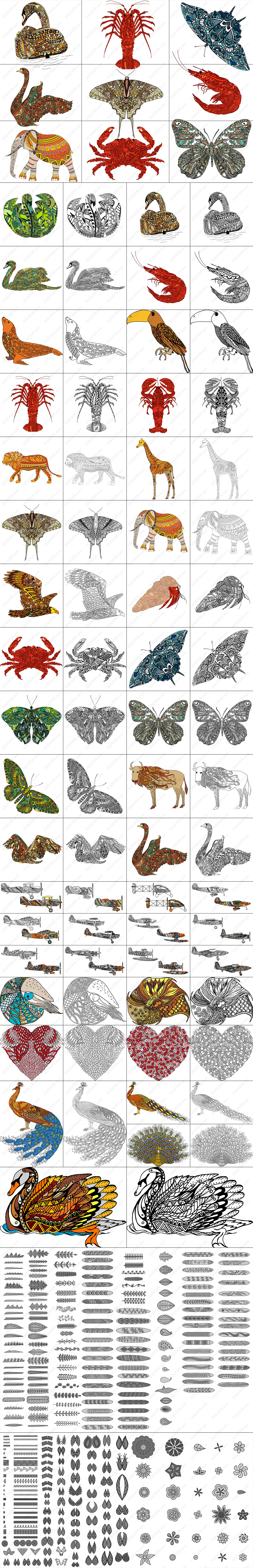 70款彩色艺术拼贴画图案风格动物插画矢量AI&amp;EPS&amp;PNG素材.jpg