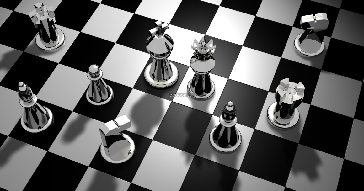 03208_生活益智玩具素材战略象棋黑白方块交错棋盘金属光泽棋子.jpg
