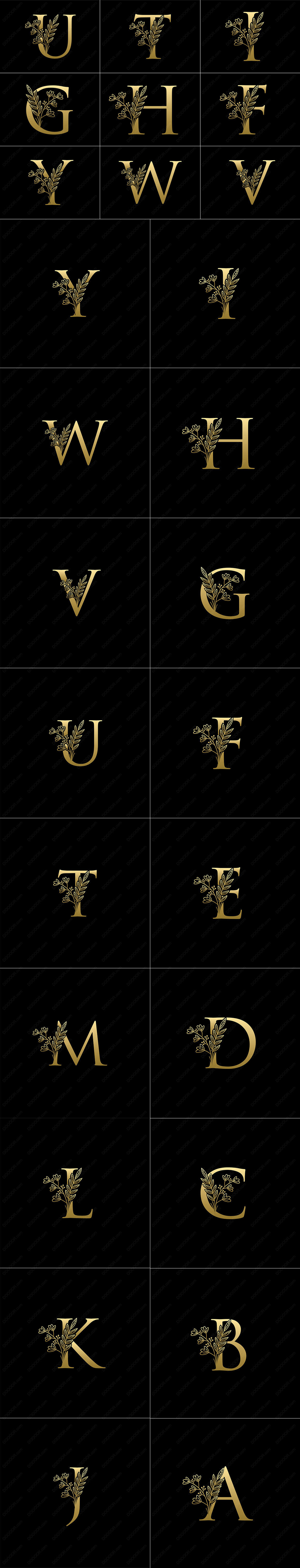 金色花与叶英文字母矢量EPS素材.jpg