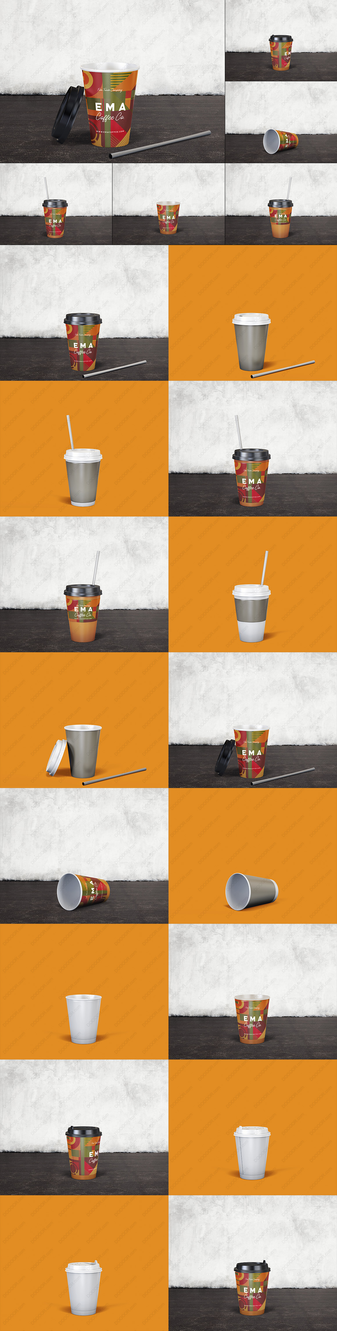 8视角纸质咖啡杯纸杯一次性水杯样机PSD模板素材.jpg