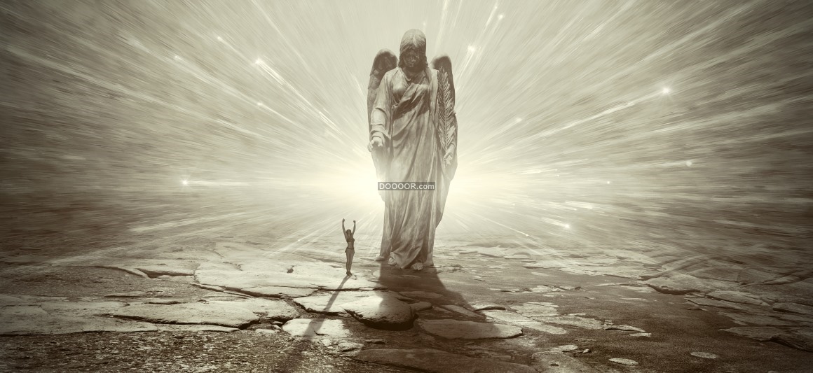 04474_幻想世界一个人在巨大的天使雕塑前面虔诚的祈祷建筑素材设计.jpg.jpg