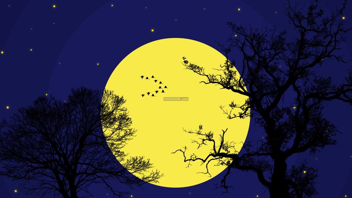04549_漆黑的夜晚天空中悬挂着无数的星星和一个又大又圆的黄色的月亮一.jpg.jpg