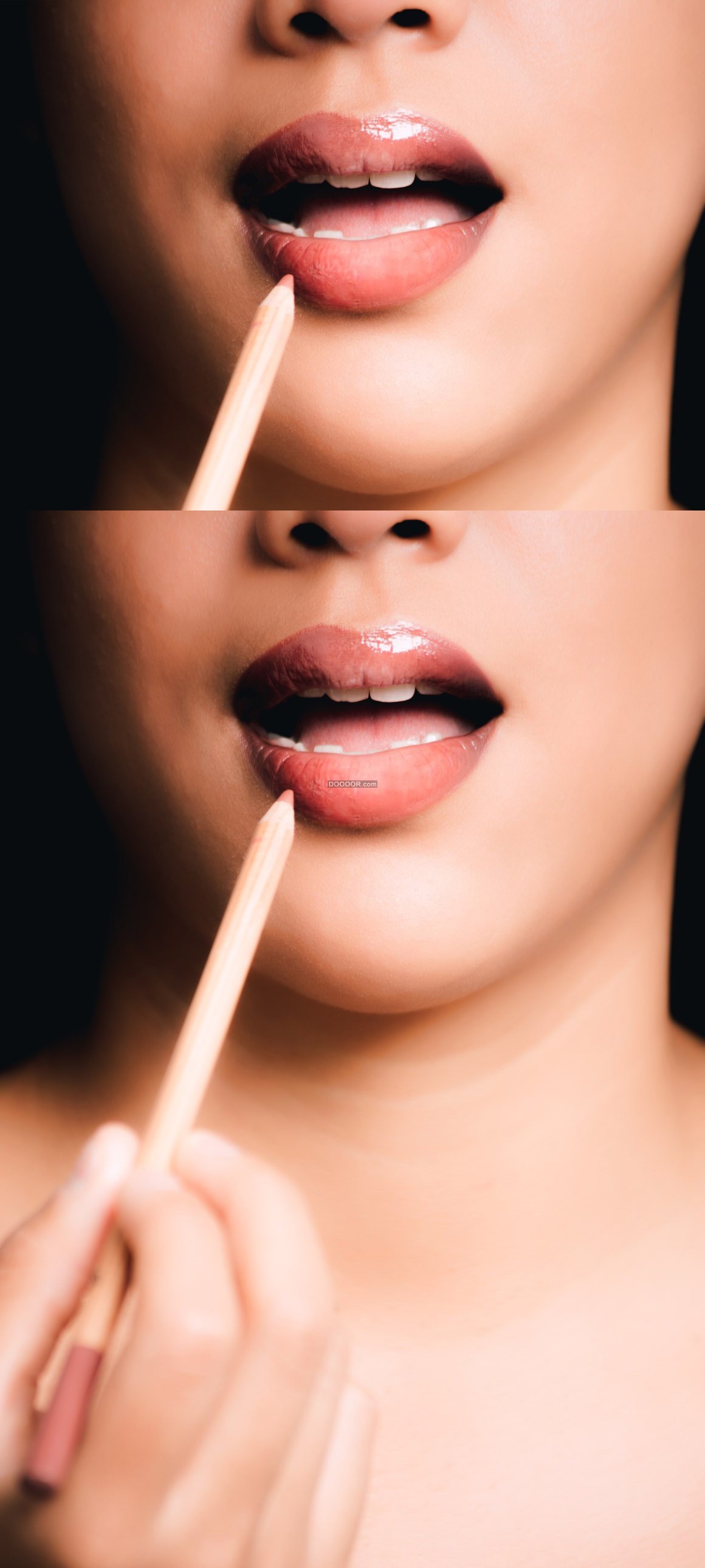 04721_一位黄皮肤的女士涂抹着粉色的唇彩阳光照射下光彩熠熠美妆时尚素材设计.jpg.jpg