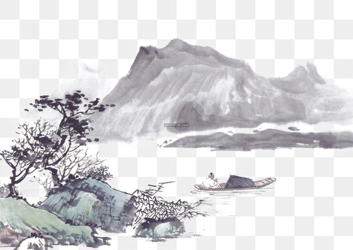 00159_中国风水墨画山水树木怡然自得高清PNG图片.jpg