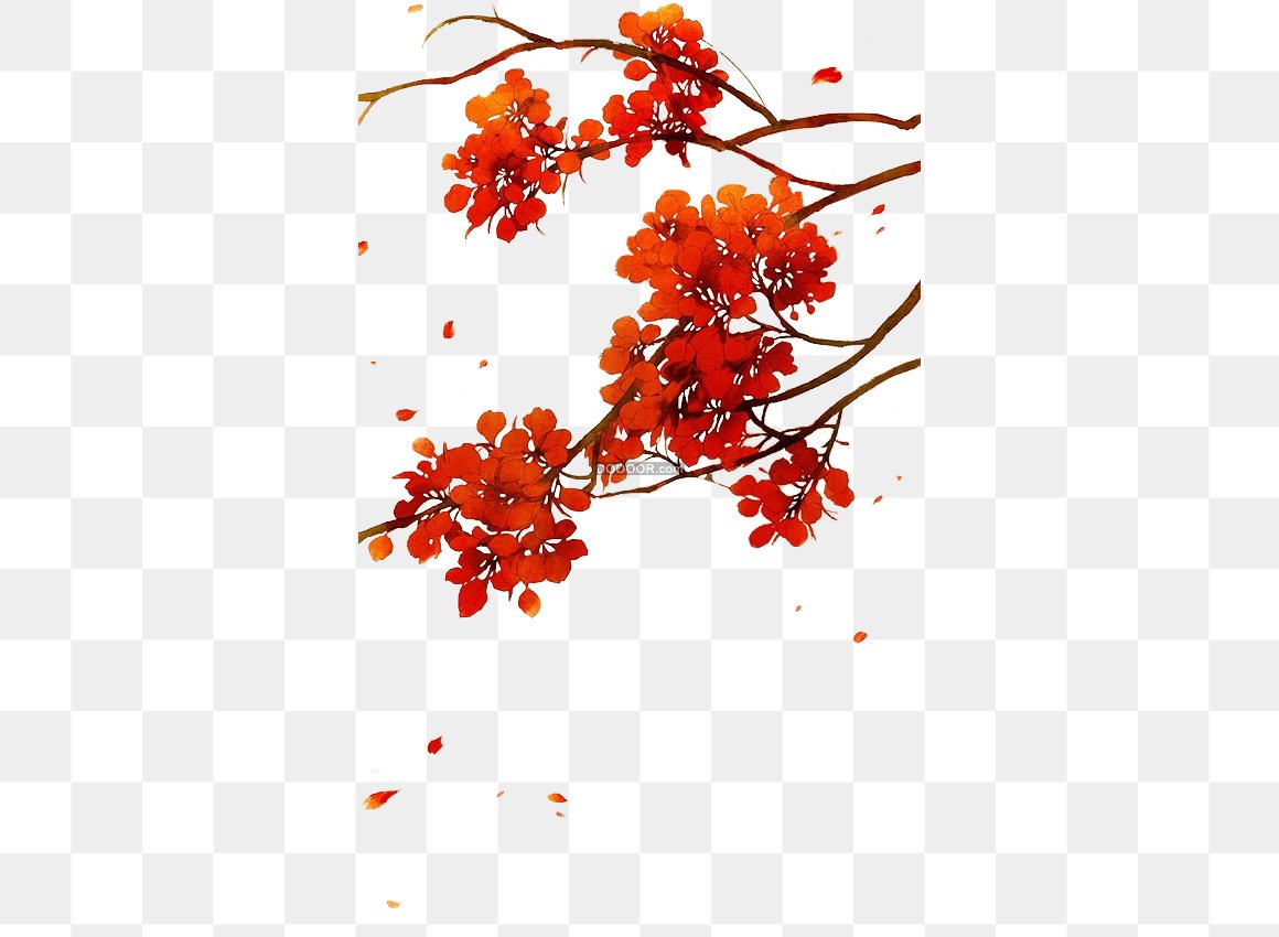 00354_中国风油画作品红色的梅花凌寒绽放透明PNG素材.jpg