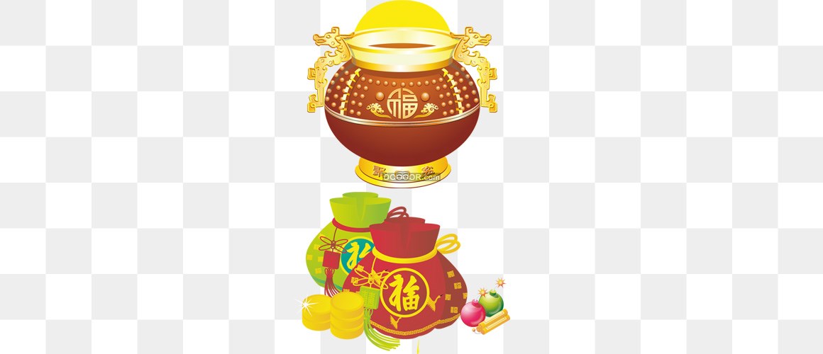 00467_中国风春节装饰品卡通风格聚宝盆和福袋高清PNG素材.jpg