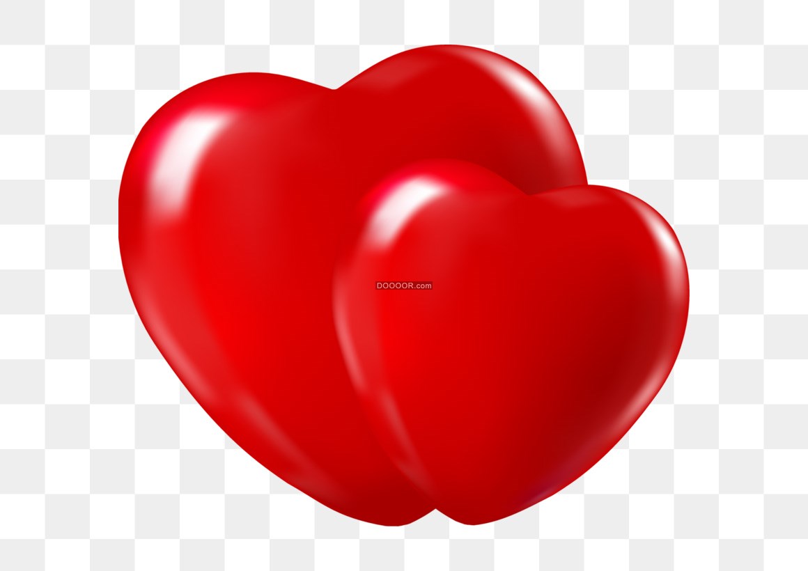两颗立体红心依偎在一起爱心爱情表面圆润光滑