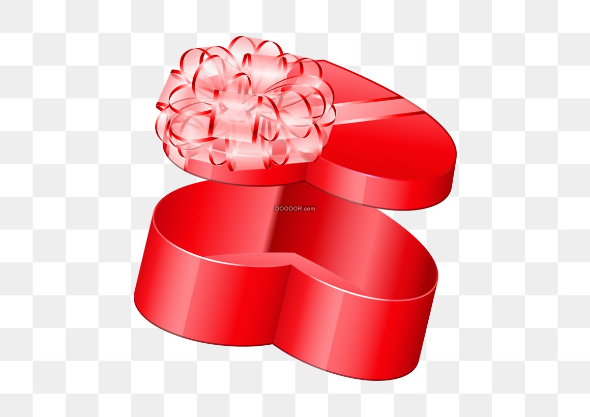 01296_一个简洁的红色礼品盒子装饰着粉色的花朵图案高清PNG素材.jpg