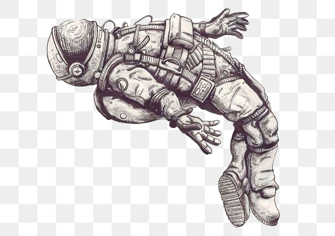 01579_简笔画设计一位宇航员在太空中的优美姿势透明PNG素材.jpg