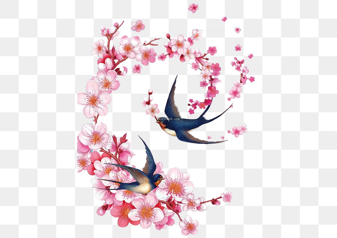 01698_两只飞燕在粉色的桃花丛中翩翩起舞高清PNG素材.jpg