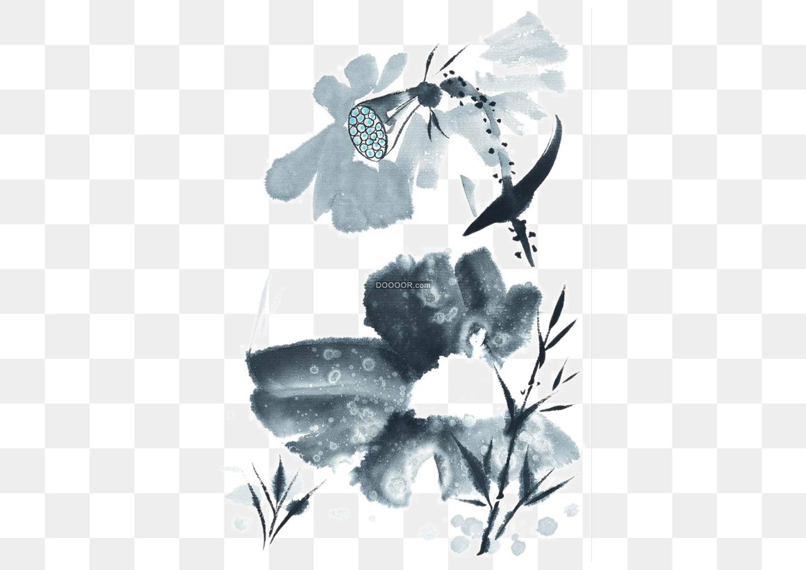 01866_中国风水彩画简洁的荷花高清PNG素材.jpg
