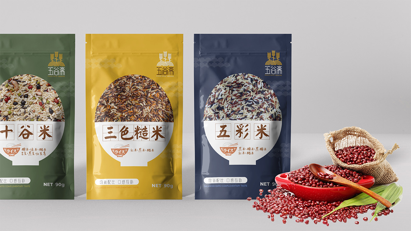 五谷斋农产品米包装设计|摩尼视觉原创