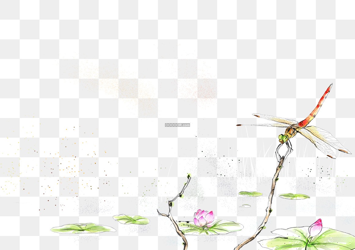 02154_粉嫩的荷花绽放一只蜻蜓立在枝头免抠PNG素材.jpg