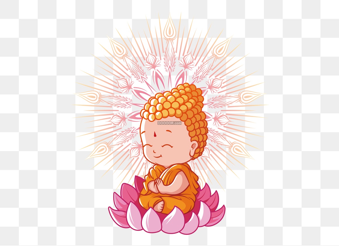 02335_一个卡通风格的佛像在莲花上打坐透明PNG素材.jpg