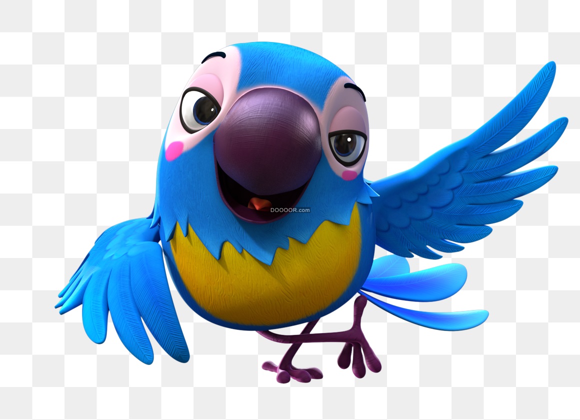 一只蓝色的卡通小鸟可爱欢乐自由自在的飞行透明PNG图片