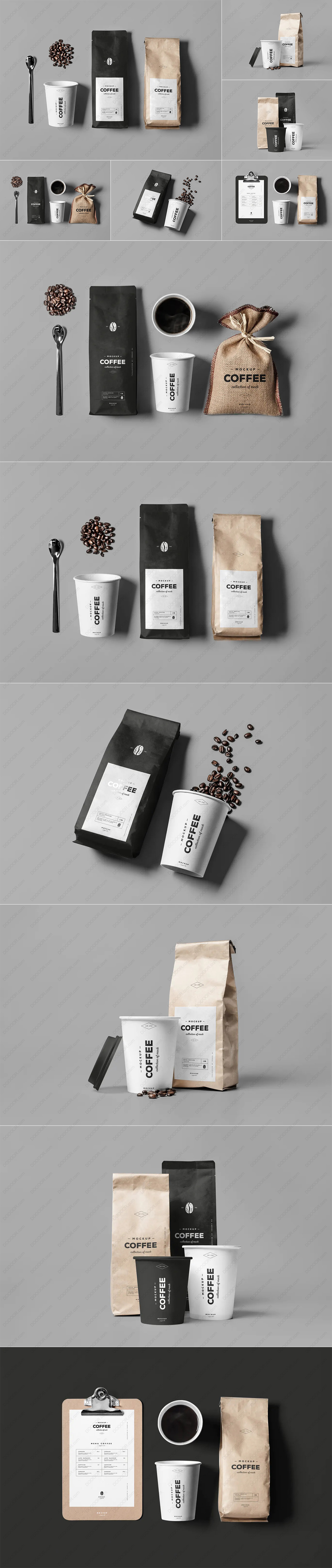 6组合品牌咖啡包装样机VI元素PSD模板素材.jpg