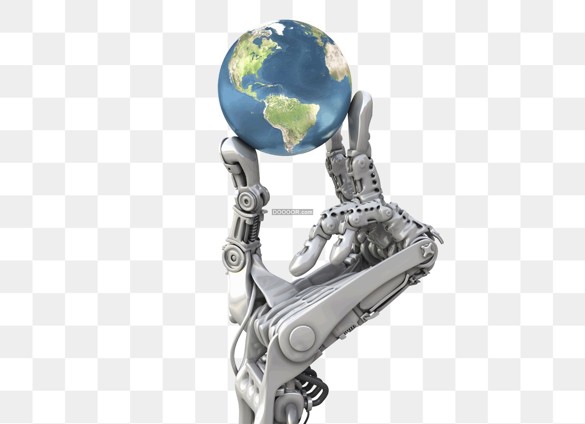一个智能机器人手中拖着一个地球仪高清png素材