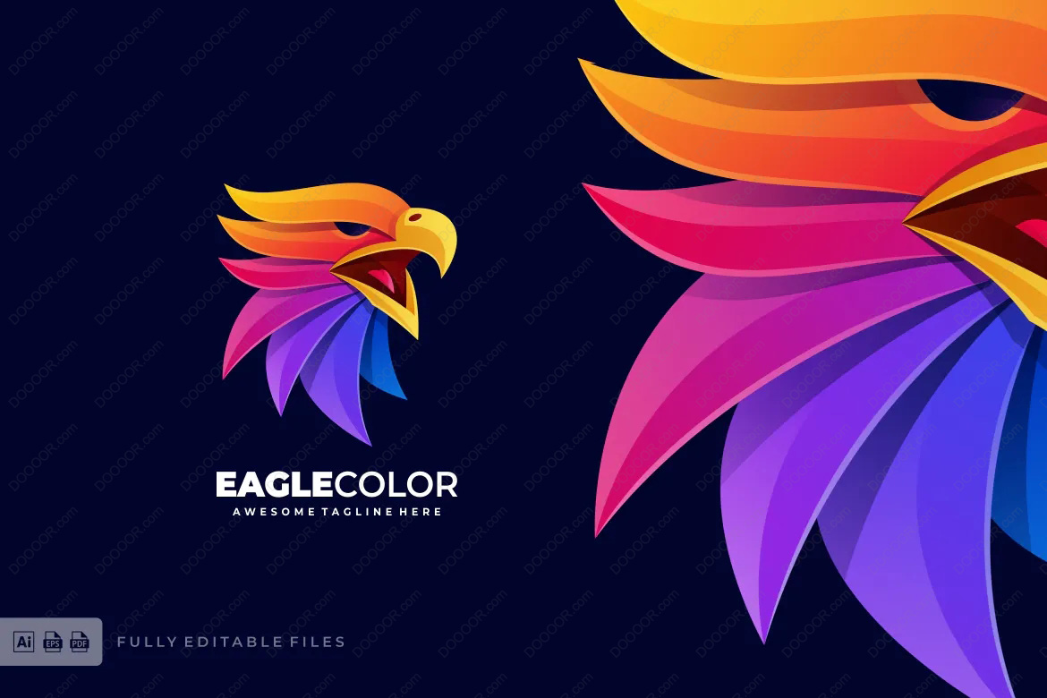 00113_极好多彩老鹰图标动物LOGO模板矢量AI&amp;EPS素材.jpg
