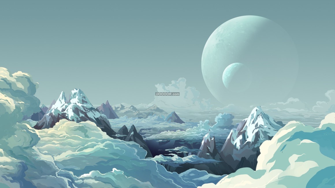 06723_美丽的月亮将月光洒向高耸入云的雪山上油画作品.jpg