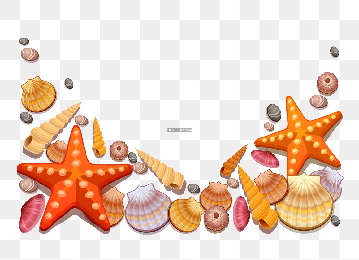 03138_多彩的海星海螺和扇贝等海产品卡通风格设计透明PNG素材.jpg