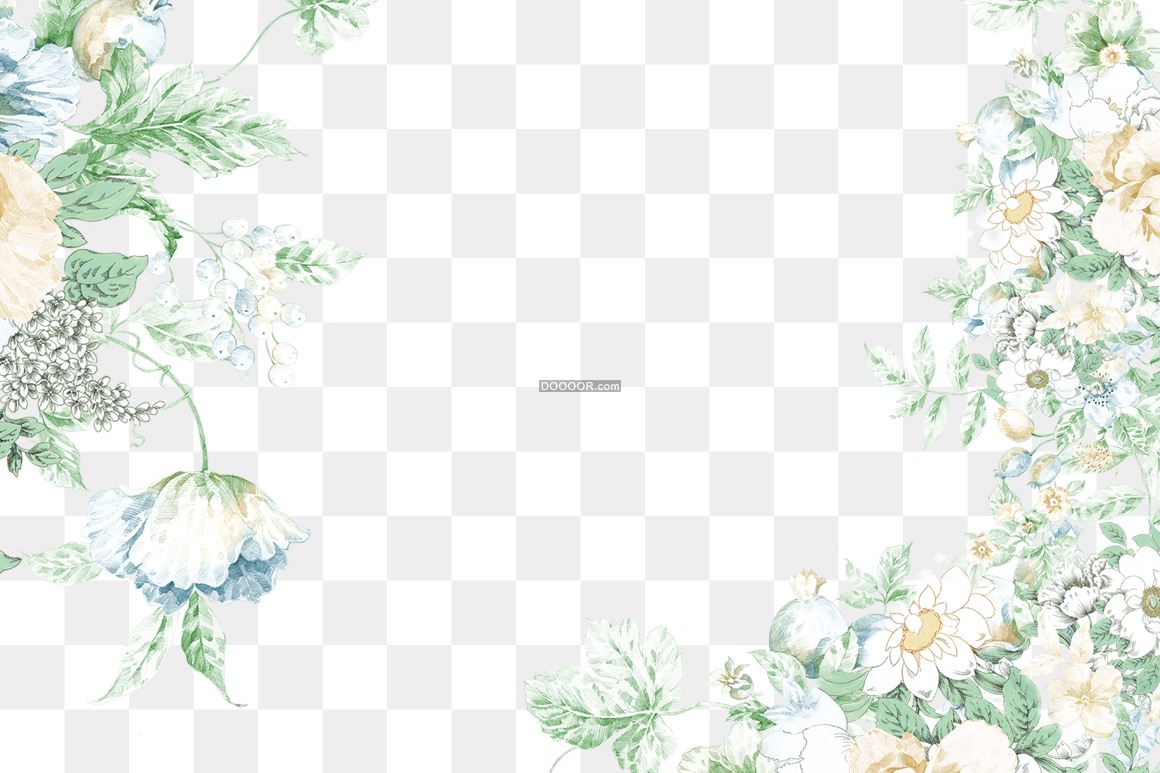 03150_简单清新的植物花朵点缀在框架周围透明PNG素材.jpg