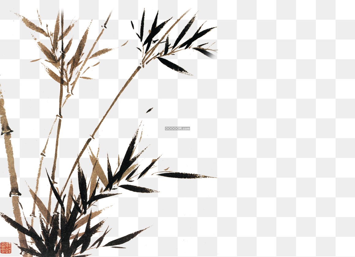03185_中国风褐色和黑色的水墨画竹子透明PNG素材.jpg