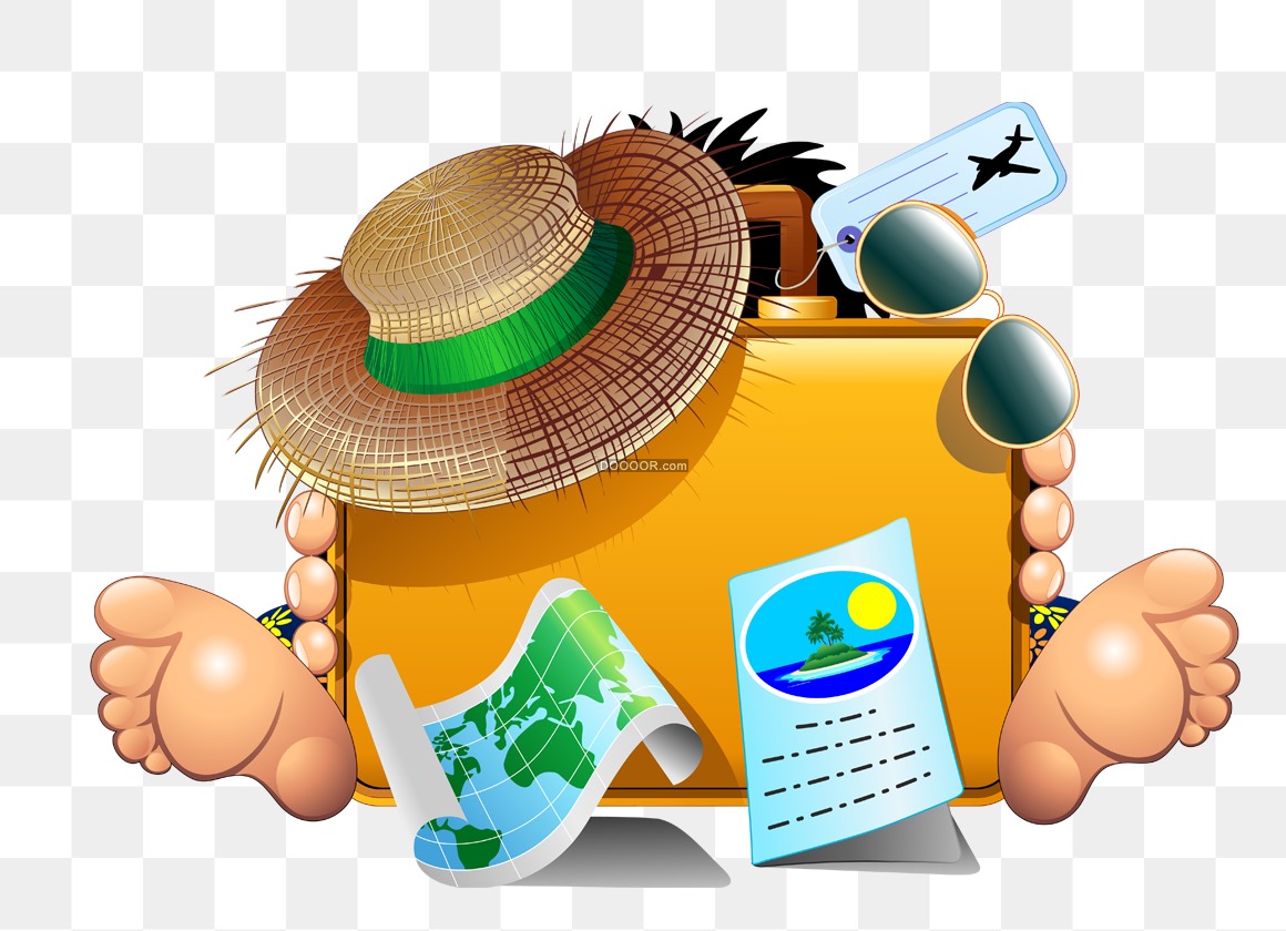 03485_卡通风格旅游度假行李箱草帽遮阳镜地图海岛休闲惬意高清PNG素材.jpg.jpg