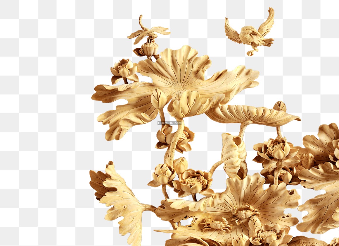 03498_中国风雕刻艺术作品展翅的雄鹰荷花荷叶蜻蜓螃蟹免抠PNG素材.jpg.jpg