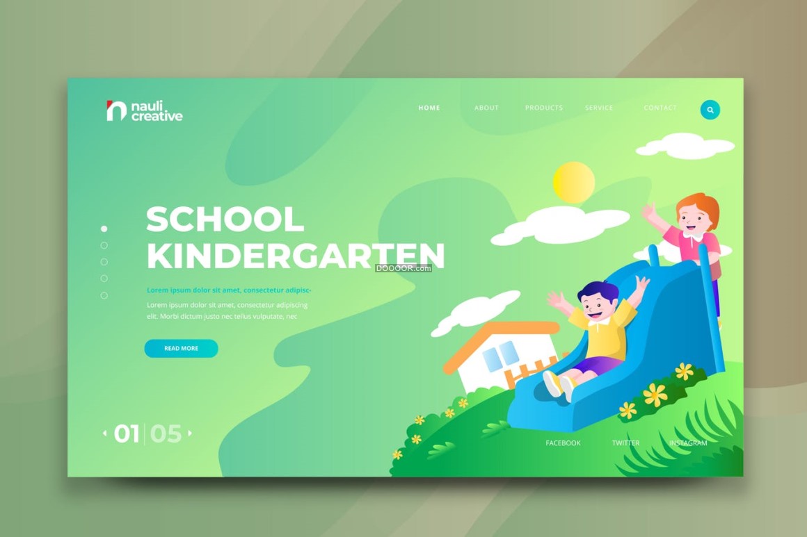 学校幼儿园网页插画引导页面PSD和AI矢量模板.jpg