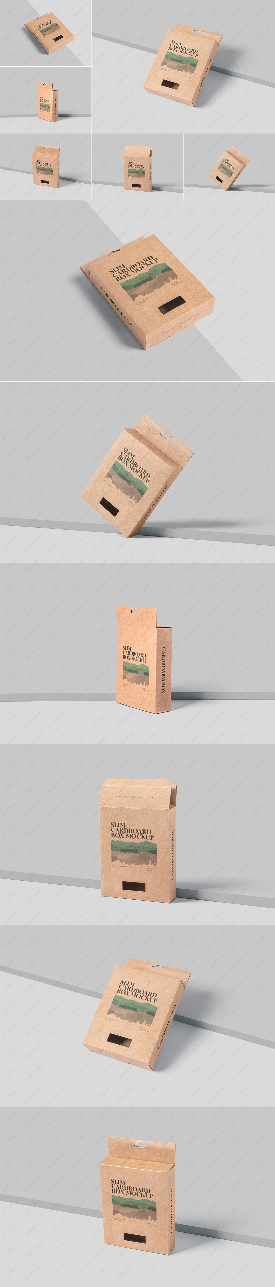 6视角挂式管式牛皮纸包装盒样机PSD模板素材  .jpg