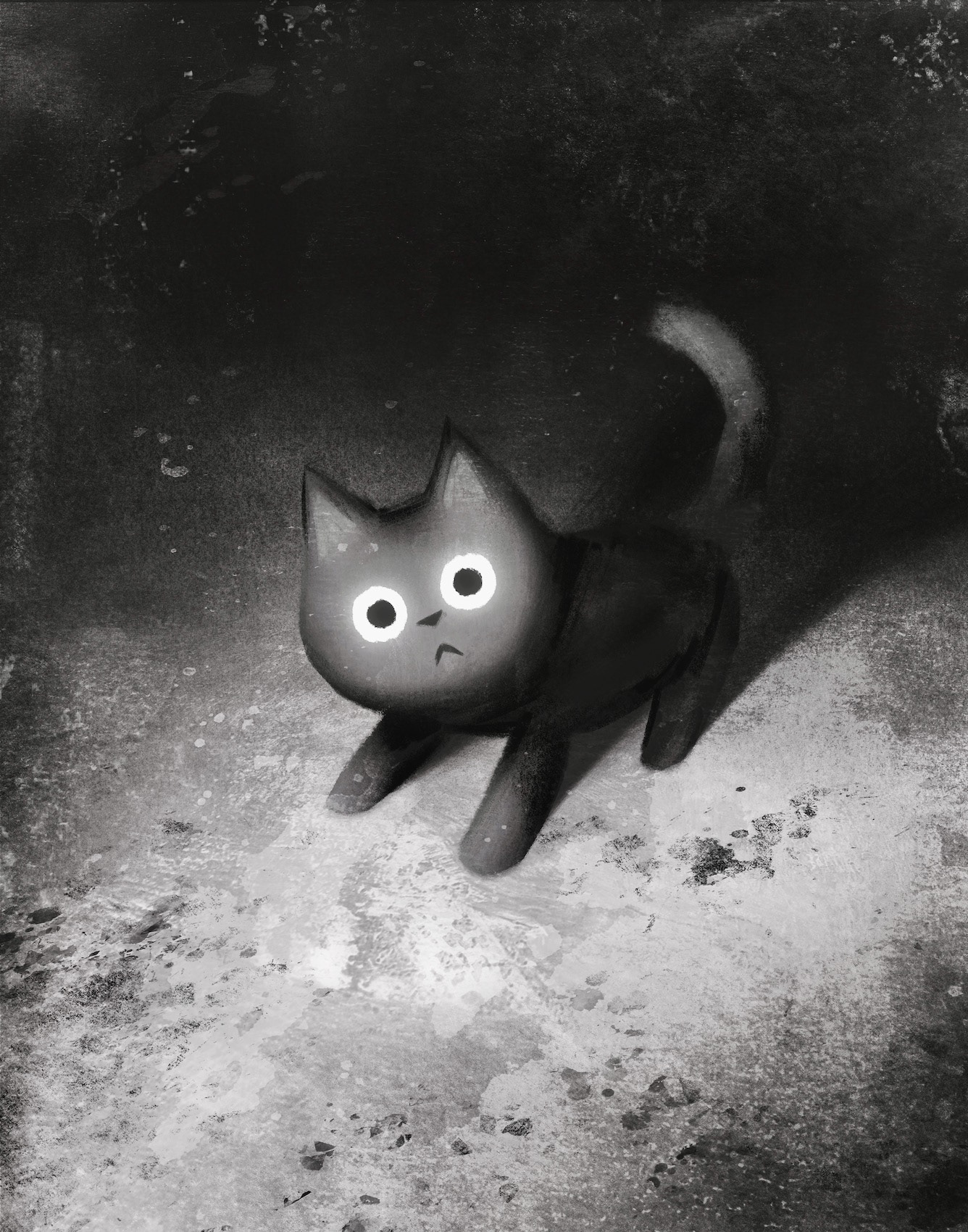物黑白猫可爱的黑画鬼万圣节插画-01.jpg