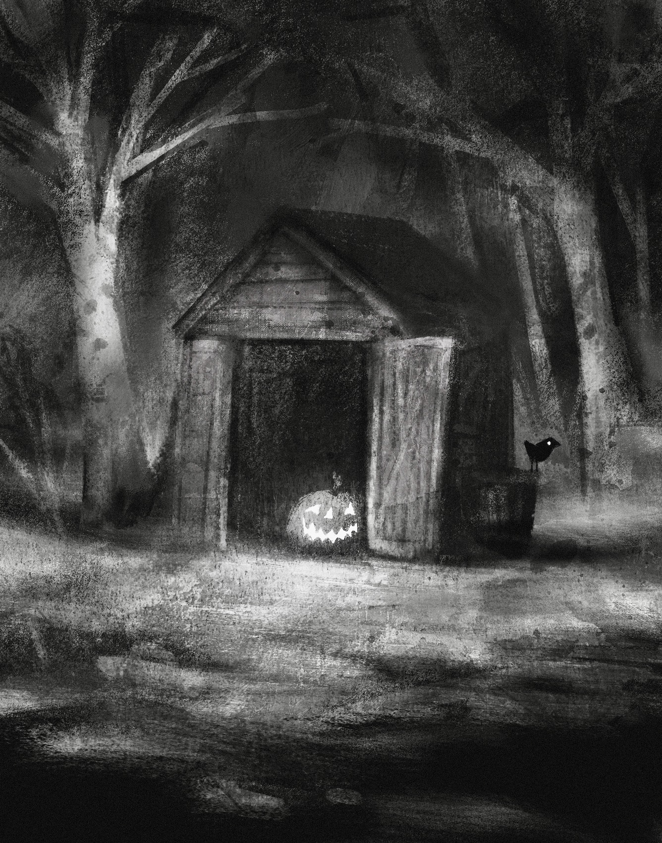 物黑白猫可爱的黑画鬼万圣节插画-08.jpg