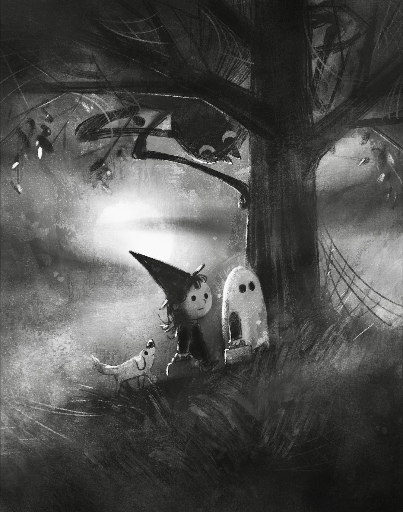 物黑白猫可爱的黑画鬼万圣节插画-07.jpg