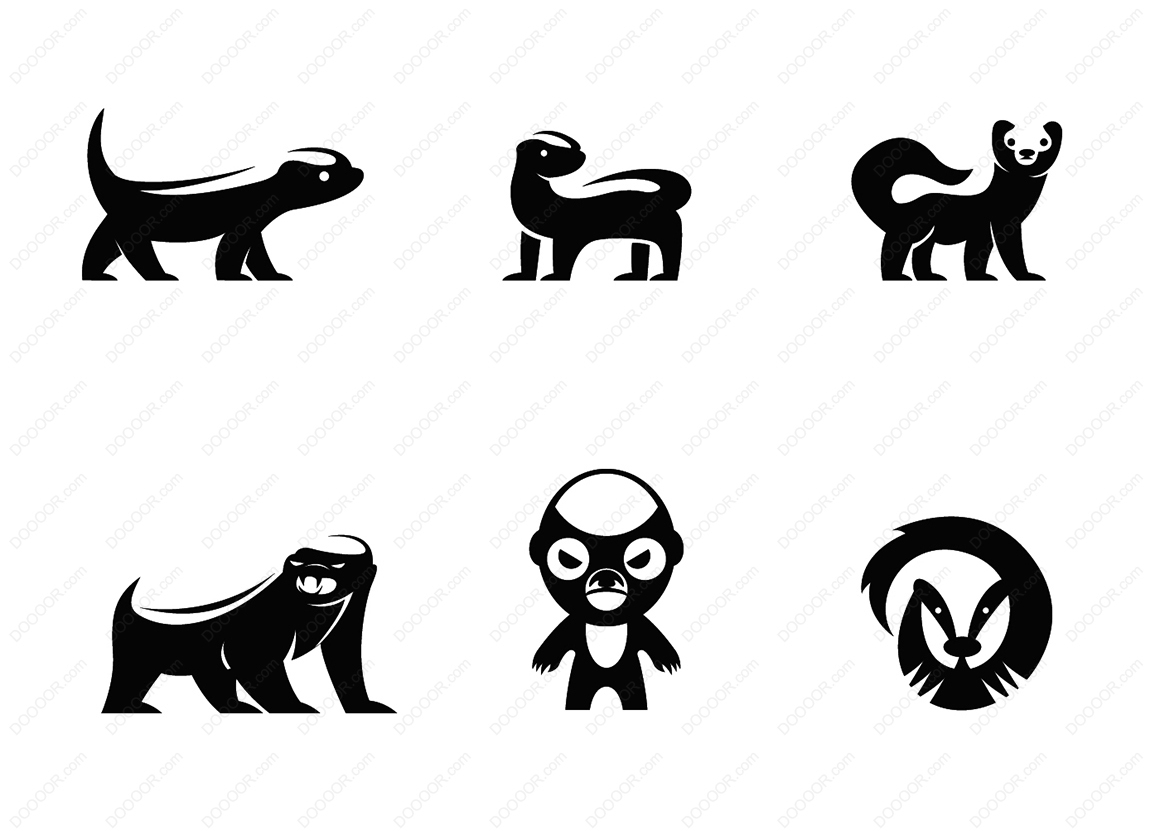 01025_黑白风格卡通动物系列简洁插画形态各异的动物.jpg