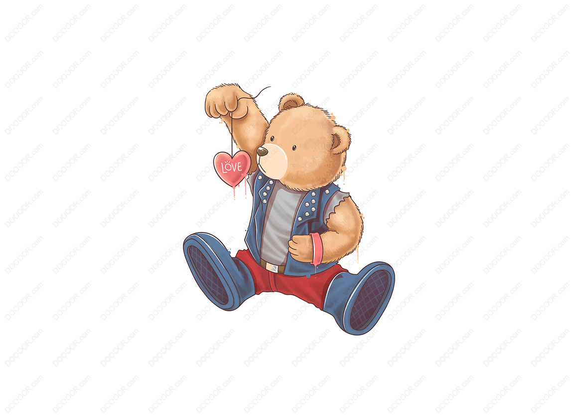 01267_熊泰迪穿着摇摇欲坠的夹克抱着一颗爱的心卡通插画.jpg