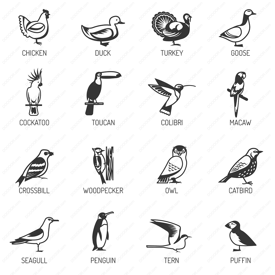 01469_鸟剪影集黑白矢量素材插画形态各异.jpg