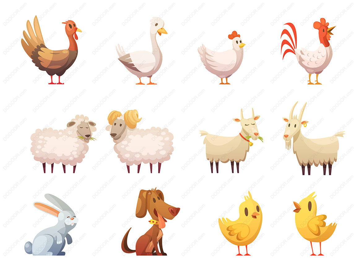 01475_农场动物卡通插画套图家禽矢量素材.jpg