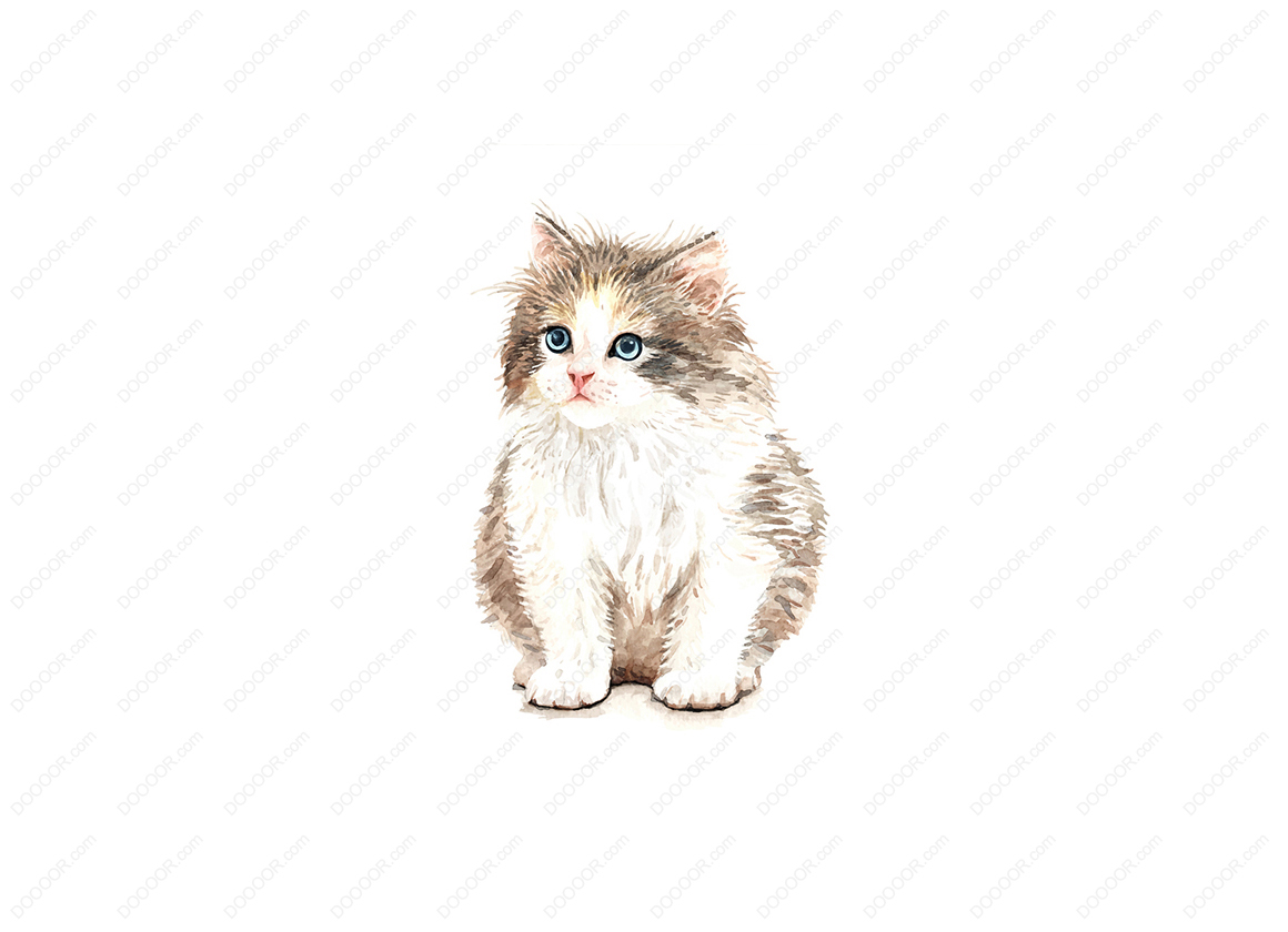 01511_手绘水彩猫坐肖像憨态可掬的小猫宠物矢量素材.jpg