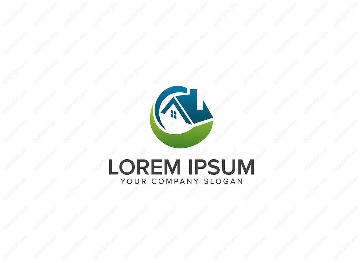 01063_房地产标志建筑标志设计理绿色和蓝色简洁公司LOGO设计念.jpg